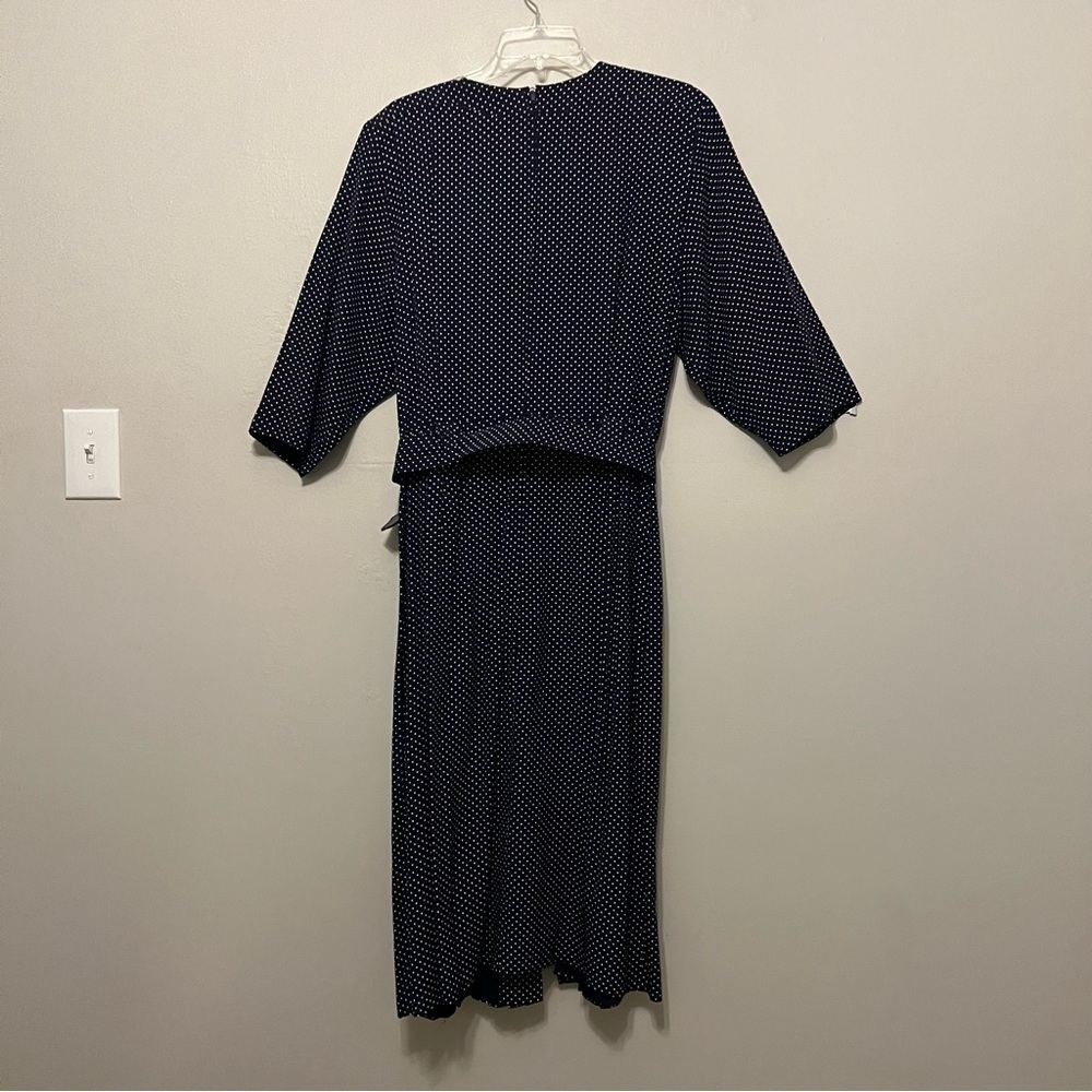 Willy Influence Vintage 80's‎ Belted Blue Polka Dot Dress Art Deco Size Medium